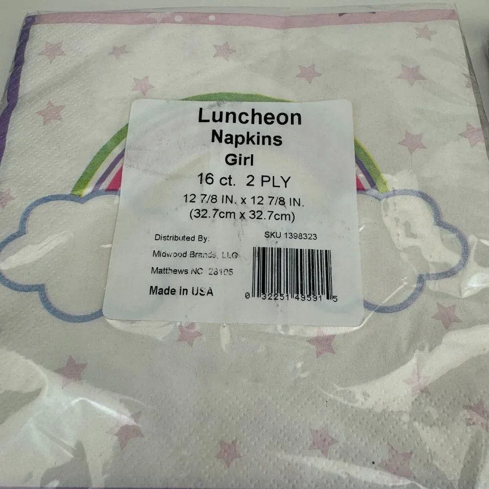 2 pack 16 ct Pink Rainbow Stars Girl Party Paper Napkins‎ Decorative Theme Girly
